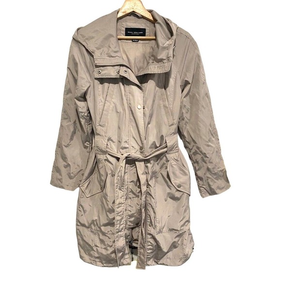 Andrew Marc - Light grey lined hooded raincoat women's size Small - Picture 1 of 4
